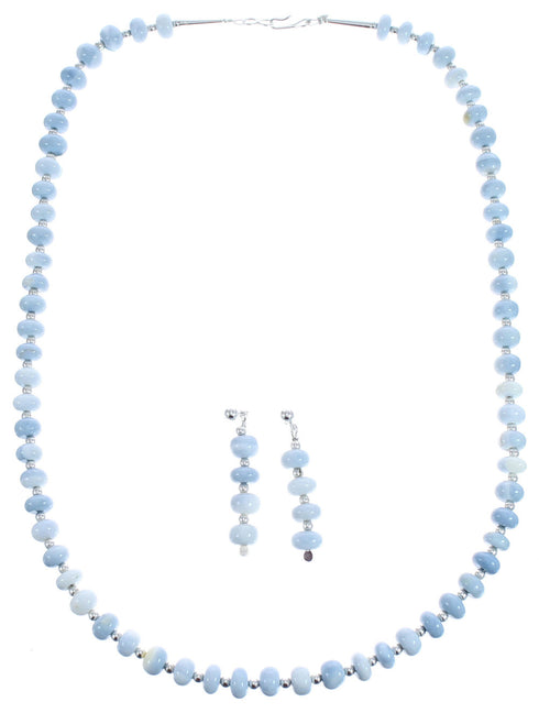 22" Blue Lace Agate Bead Necklace and Earrings Set KX121113